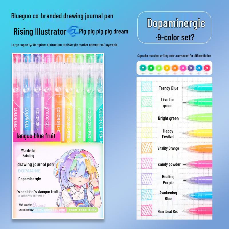 Blue Morandi Fluorescent Highlighter Notebook Pen for Notes & Drawing