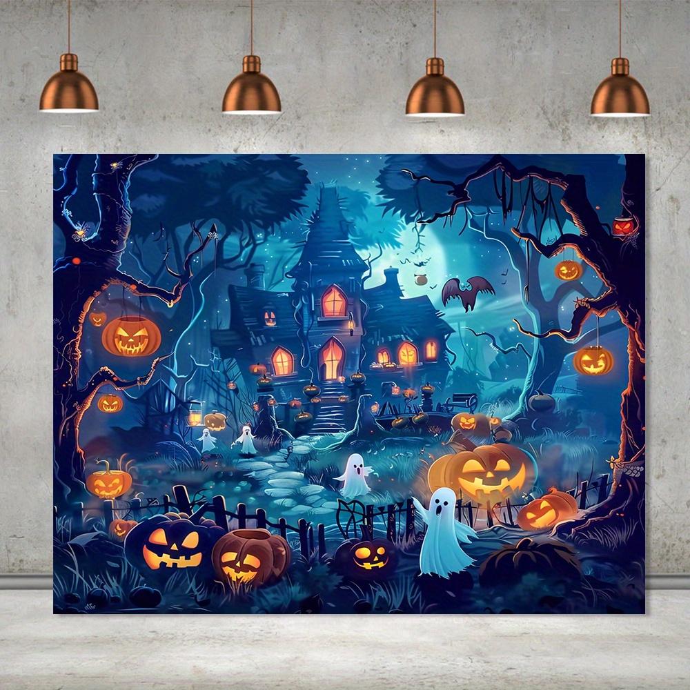 Halloween Haunted House and Pumpkin Bat Background - Multi-functional polyester banner background cloth horror party 100x150cm
