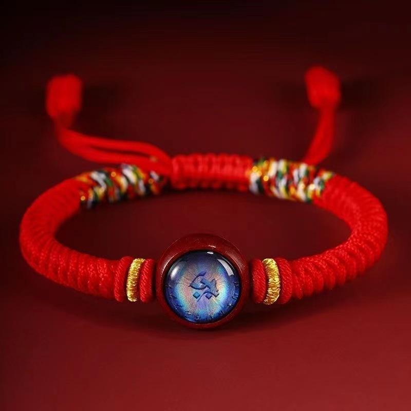 12 Zodiac Eight Patron God Of Wealth Benmingfo Patron Smulet Red Rope Hand-Woven Adjustable Hand Rope Bracelet