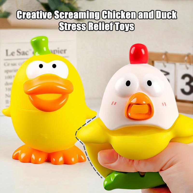New Fun Cartoon Screaming Chicken Squeezeable Duck, Soft And Bouncy Animal Figurine, Stress-Relieving Toy