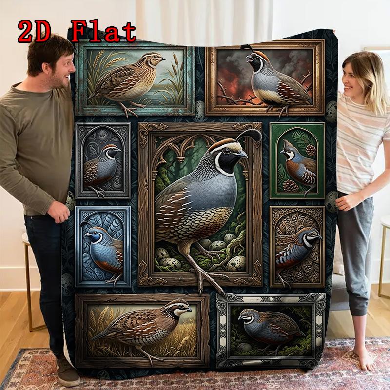 Quail Collection 2D Flat Pattern Flannel Blanket, High Quality All Seasons, Home Decor, Warmth and Comfort, Perfect for Christmas Gifts.
