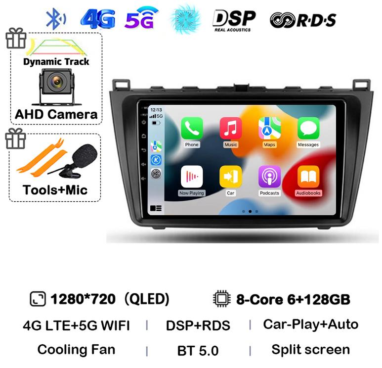 Car Radio Android14 Carplay Auto For Mazda 6 GH 2007 2008 2009 2010 2011 2012 Multimedia GPS Video Player Stereo 2din Head Unit