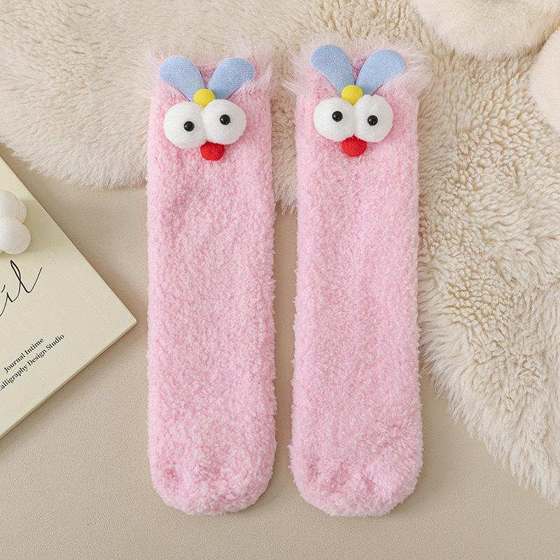 

Funny Socks for Women in Autumn and Winter, Thickened and Fleece Warm Floor Socks, Cute and Ugly Coral Fleece Mid-calf Pile Cartoon Socks 1 pair розовый