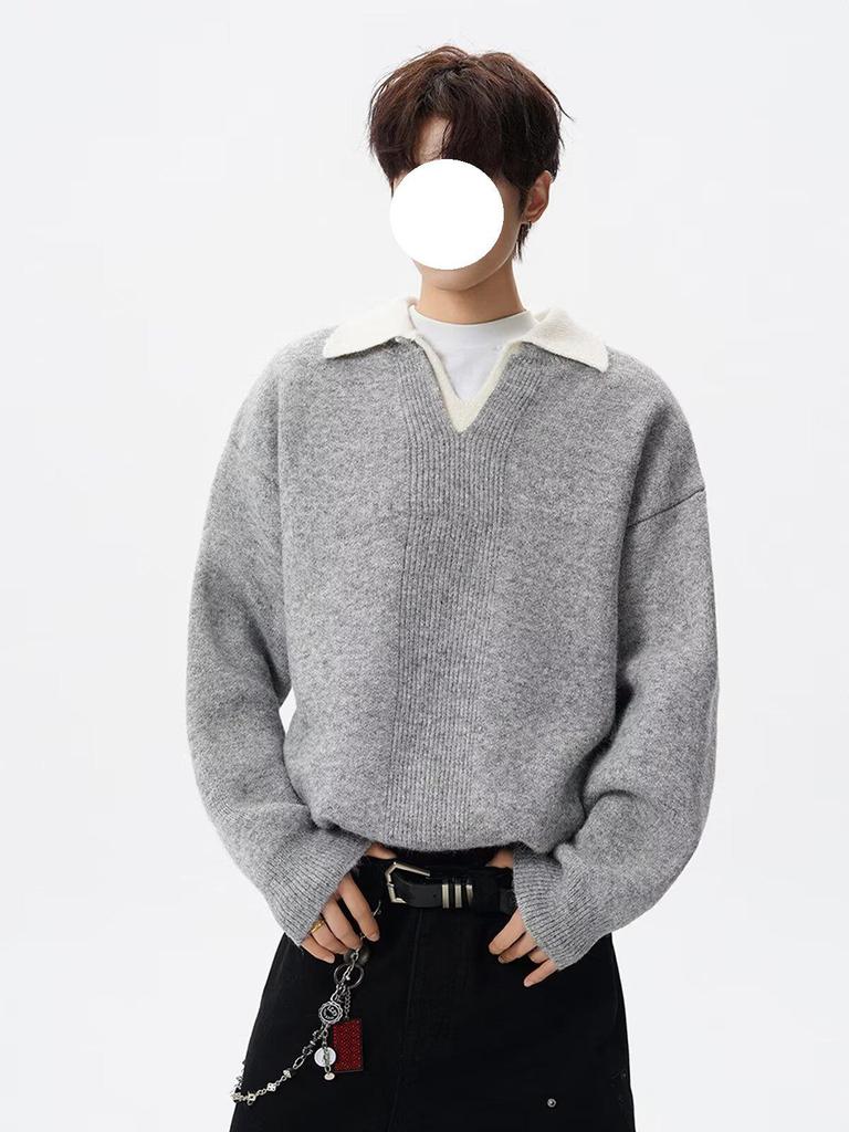 Men's Retro Knit Polo: Stylish Lapel Two-Piece Sweater in Casual, Luxurious Style.