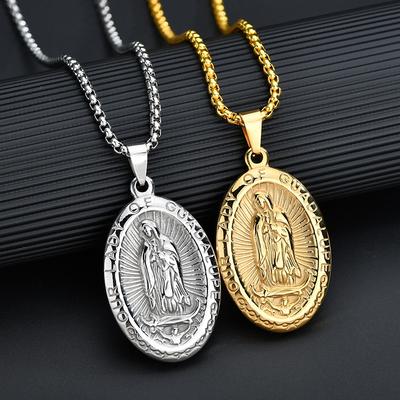 Nextvance Religious Virgin Mary Pendant Amulet Necklace for Women Men Stainless Steel Christian Prayer Necklaces Jewelry Gifts