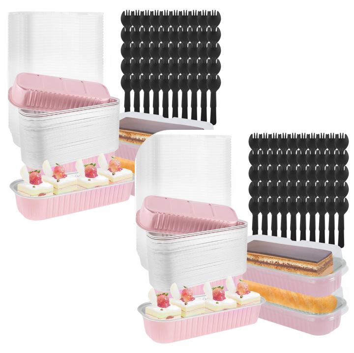50/100Pack Mini Loaf Pans with Lids and Spoons 200ml Rectangle Aluminum Foil Oven Cake Container Baking Bread Muffin Dessert Tin