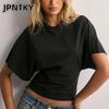 JPNTKY Women's Fashion Casual Solid Color Print Short Sleeve O-Neck Blouses & Shirts