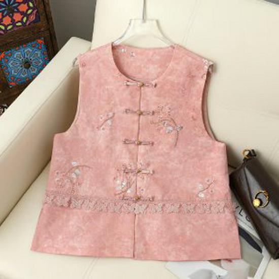 

Spring Floral Sleeveless Vest for Middle-Aged & Elderly Women - Chinese National Style M розовый
