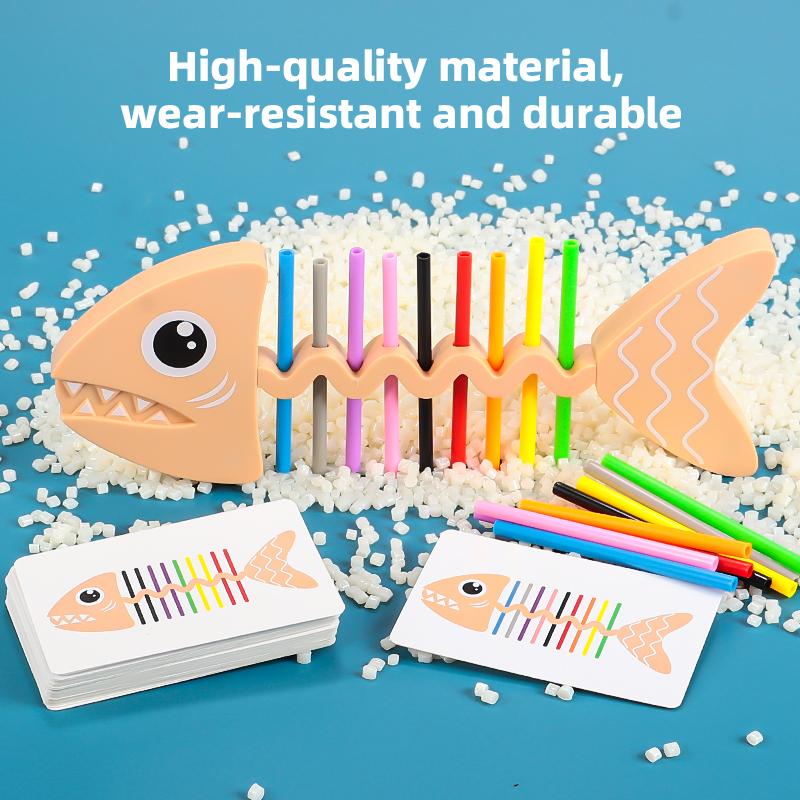 Fishbone Color Matching Game Montessori Inspired Kids Educational Toy Fine Motor Training 30 Flash Cards 18 Color Sticks