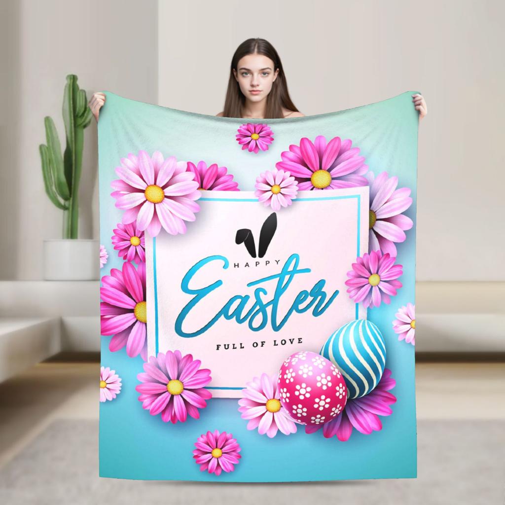 Cute Rabbit Painting Easter Eggs Blankets Quality Soft Cozy  Bedding Throws Spring Picnic Living Room Novelty Bedspread
