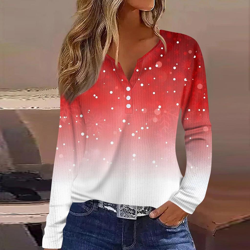 Dam T-shirt Tee Tryck Knapp Långärmad Stickad Tröja Vardag Weekend Mode Basic V-ringad Normal Topp