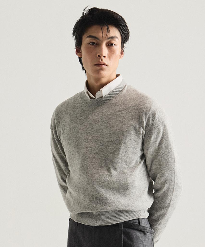 TAILORCHAD Merino Wool Round Neck Knit (Light Gray)