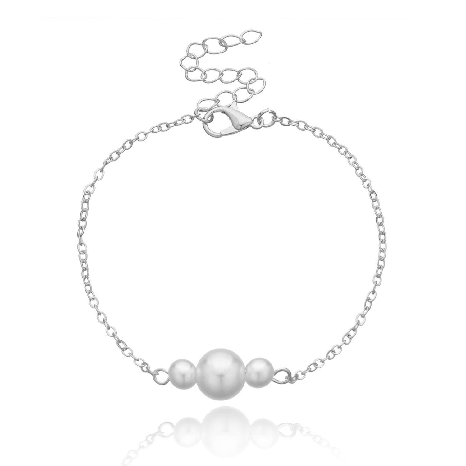 

Accessories, large and small pearl hand-threaded bracelets, fashion metal chain bracelets, jewelry срібний