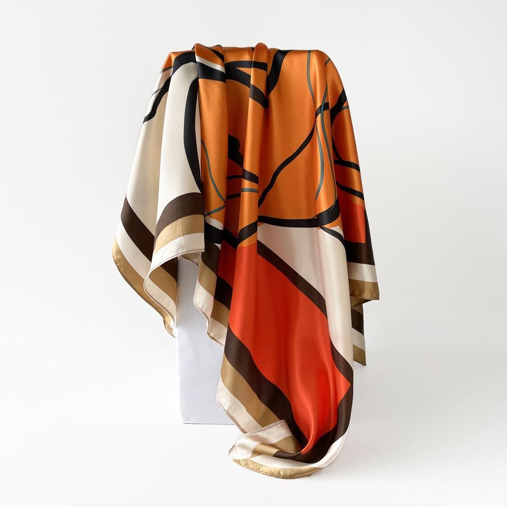 Square Scarf for Women's Imitation Silk Scarf Mother Gift Satin Color Tick Scarf Digital Printing Breathable Versatile Sun Protection