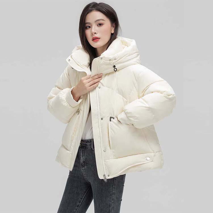 Genuine Clearance Winter White Duck Down Women's Hooded Short Jacket - Small Size Loose Fit