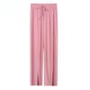 High Waist Drape Ice Silk Pants for Women Summer Thin Loose Straight Split Plus Size Casual Wide Leg Pants