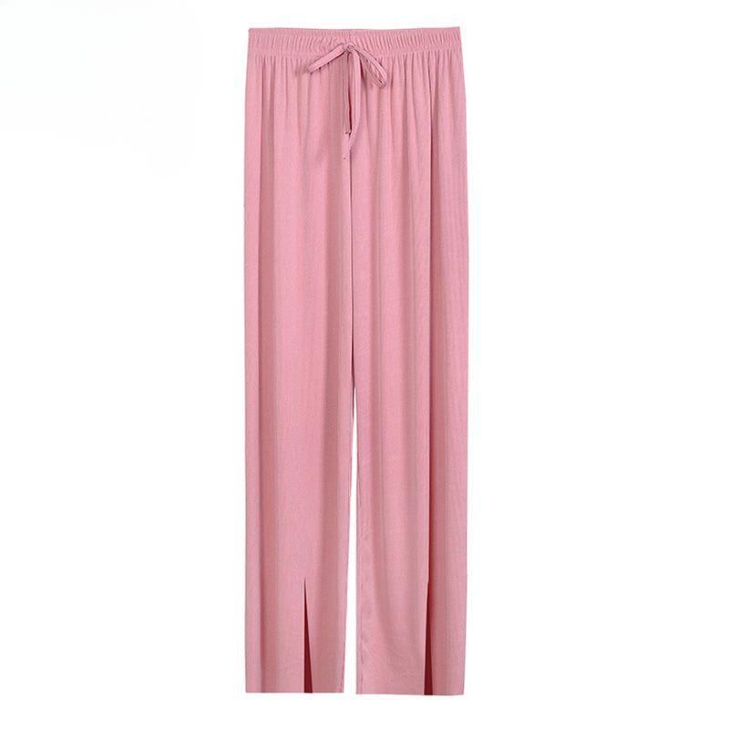High Waist Drape Ice Silk Pants for Women Summer Thin Loose Straight Split Plus Size Casual Wide Leg Pants