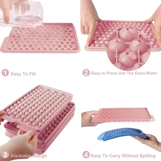 Mini Ice Cube Tray with Shovel And Storage Box Easy Release Ice Mold 104 Cubes Ice Ball Maker for Freezer Chilling Drink Coffee Juice