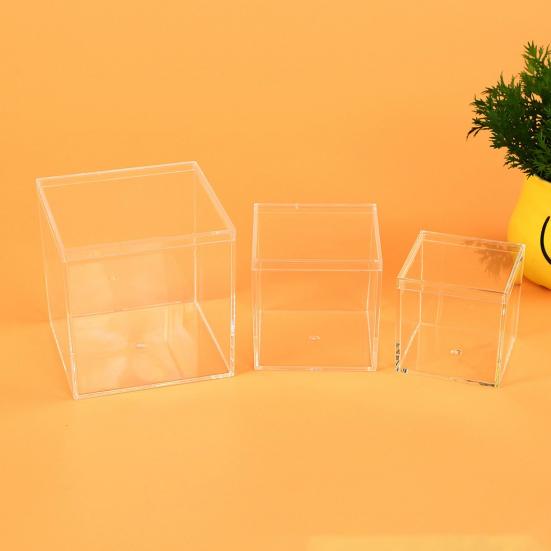 4Pcs Durable Candy Box Multiple Uses PS Transparent Cube Compact Portable Lid Case Organizer Container for Wedding