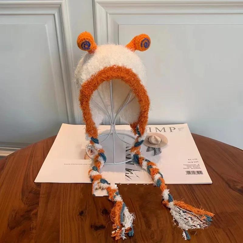 

Модная необычная ручная работа, мультяшная милая улитка, плюшевые ушки, шерстяная шапка, женская зимняя теплая защитная шапка для ушей, осень и зима оранжевый