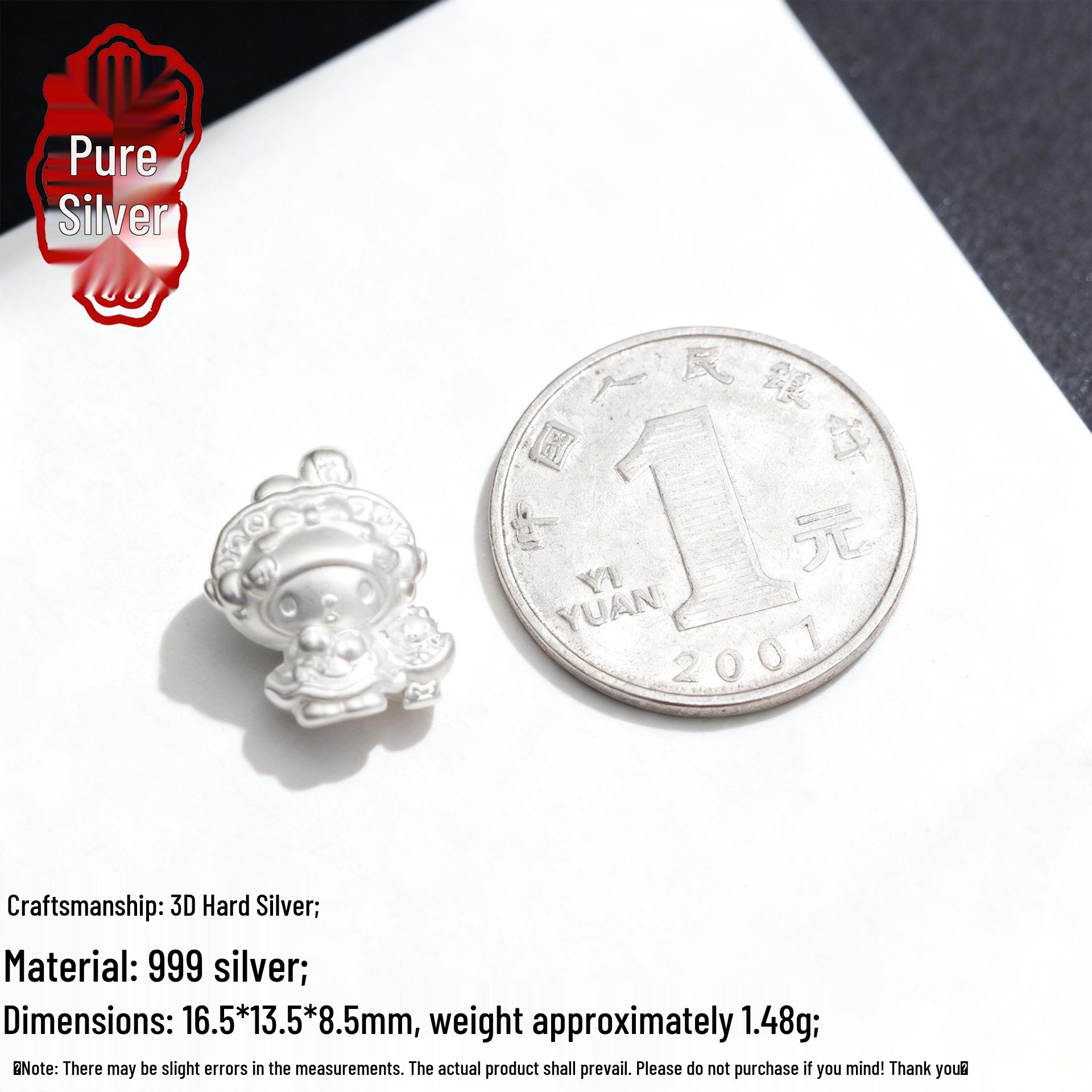 Sterling Silver 999 My Melody Cartoon Pendant DIY Woven Bracelet Beads Accessories 3D Hard Silver 999; Single Price серебряный
