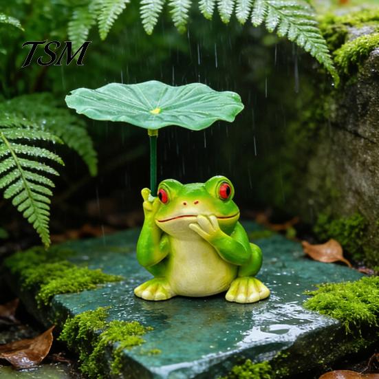 Outdoor Yard Decor 3Pcs/Set Mini Animal Statues, Frog Elephant And Turtle Figurines with Leaf Hand Painted Resin Crafts Umbrella, Miniature