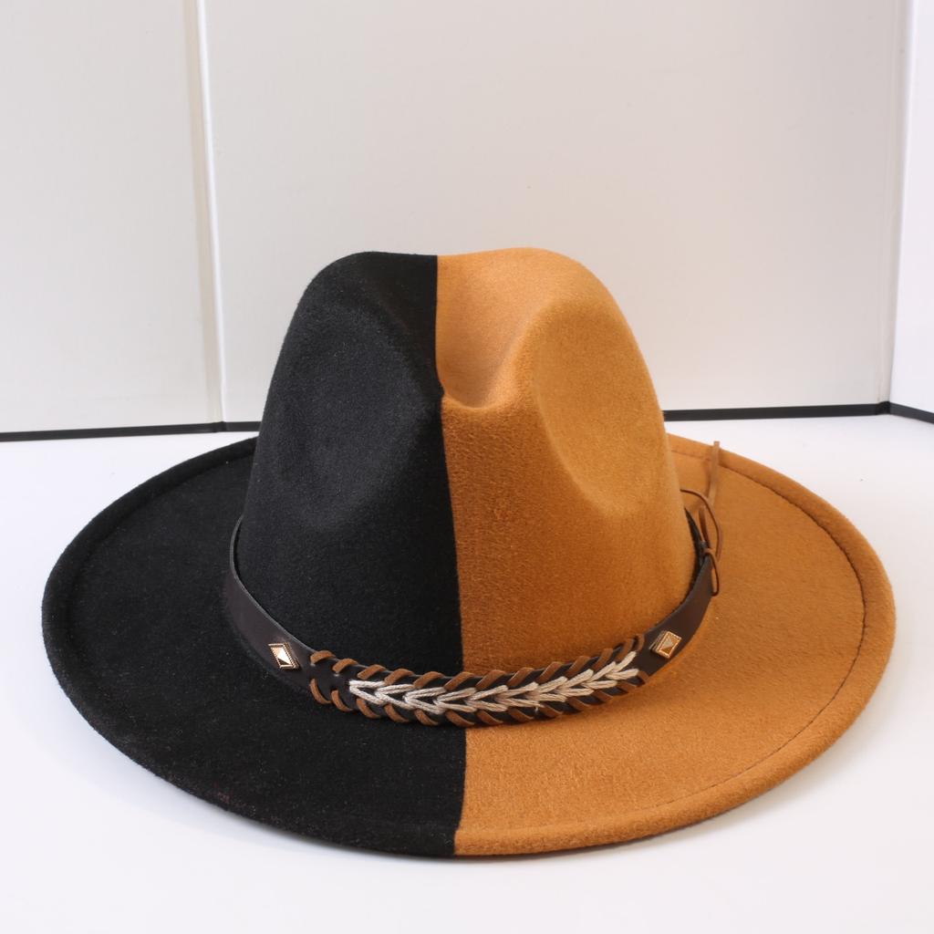 Popolare cappello a cilindro a tesa larga bicolore classico europeo e americano moda uomo e donna stile OL cappello da cowboy cappello jazz