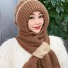 Hat Autumn and Winter New Thickened Plus Plush Woolen Hat Scarf Integrated Bow Style Warm Men's and Hat