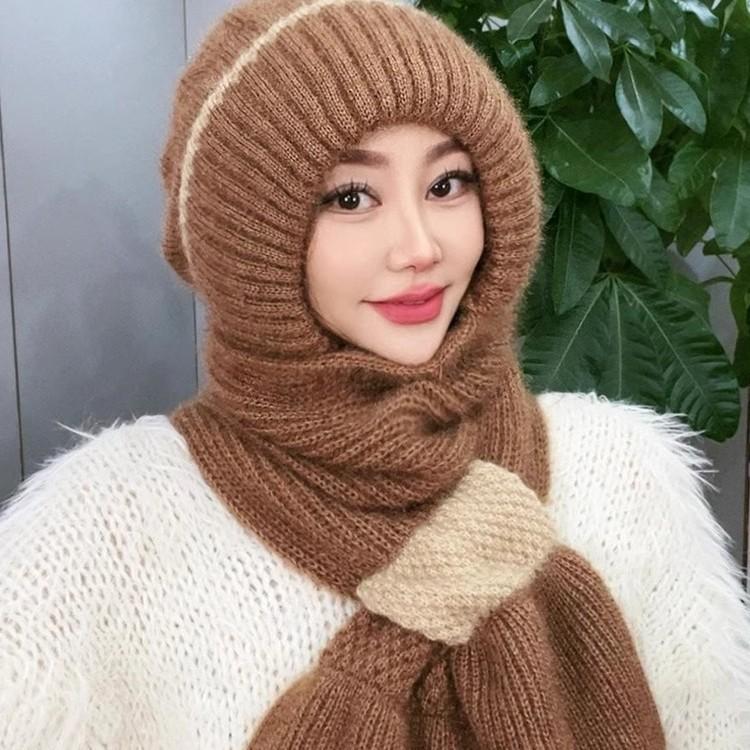 Hat Women's Autumn and Winter New Thickened Plus Plush Woolen Hat Scarf Integrated Bow Style Warm Men's and Women's Hat