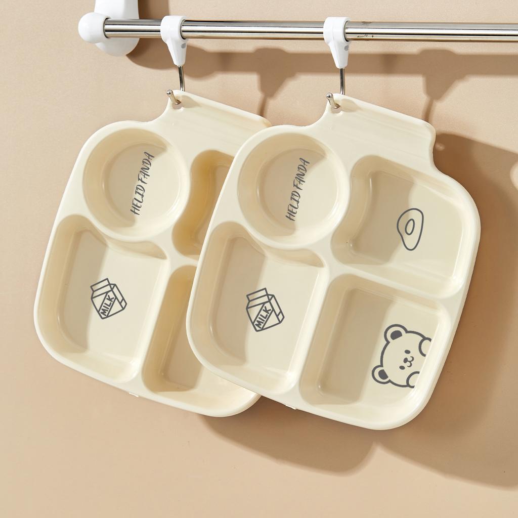 4 Grids Square Plastic Compartment Dinner Plate Dishes Reusable Students Kids Food Plate Salad Plates Dishwasher Safe Tableware