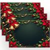 4pcs/6pcs Christmas Decorative Linen Placemats with Red & Green Bell and Golden Flower 2D Print. Festive Atmosphere for Coffee Tables, Dining Table In