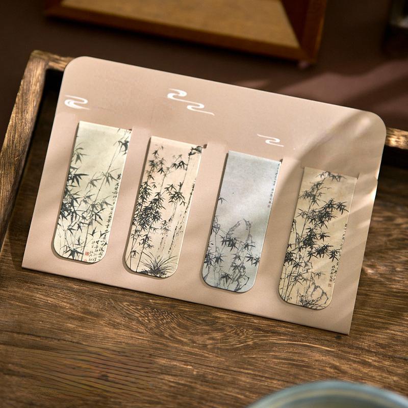 2/4/5 Stück/Set Chinesisches Retro Lesezeichen Bambus Lotus Kran Landschaft Lesezeichen für Lehrergeschenk Vintage Ästhetisches Magnetisches Lesezeichen