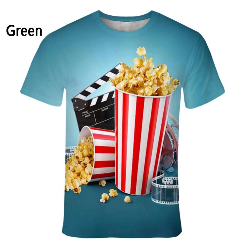 Summer Fashion New Popcorn Fun Pattern Men's Printed T-shirt Street Harajuku Short Sleeve Plus Size Round Neck Top