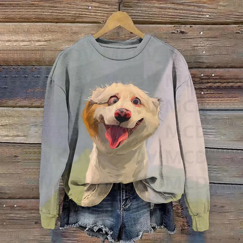 Dandelion Daisy Watercolor Ink Puppy Animal Art Design Print Sweatshirt 3D Printed Women Casual Pullover