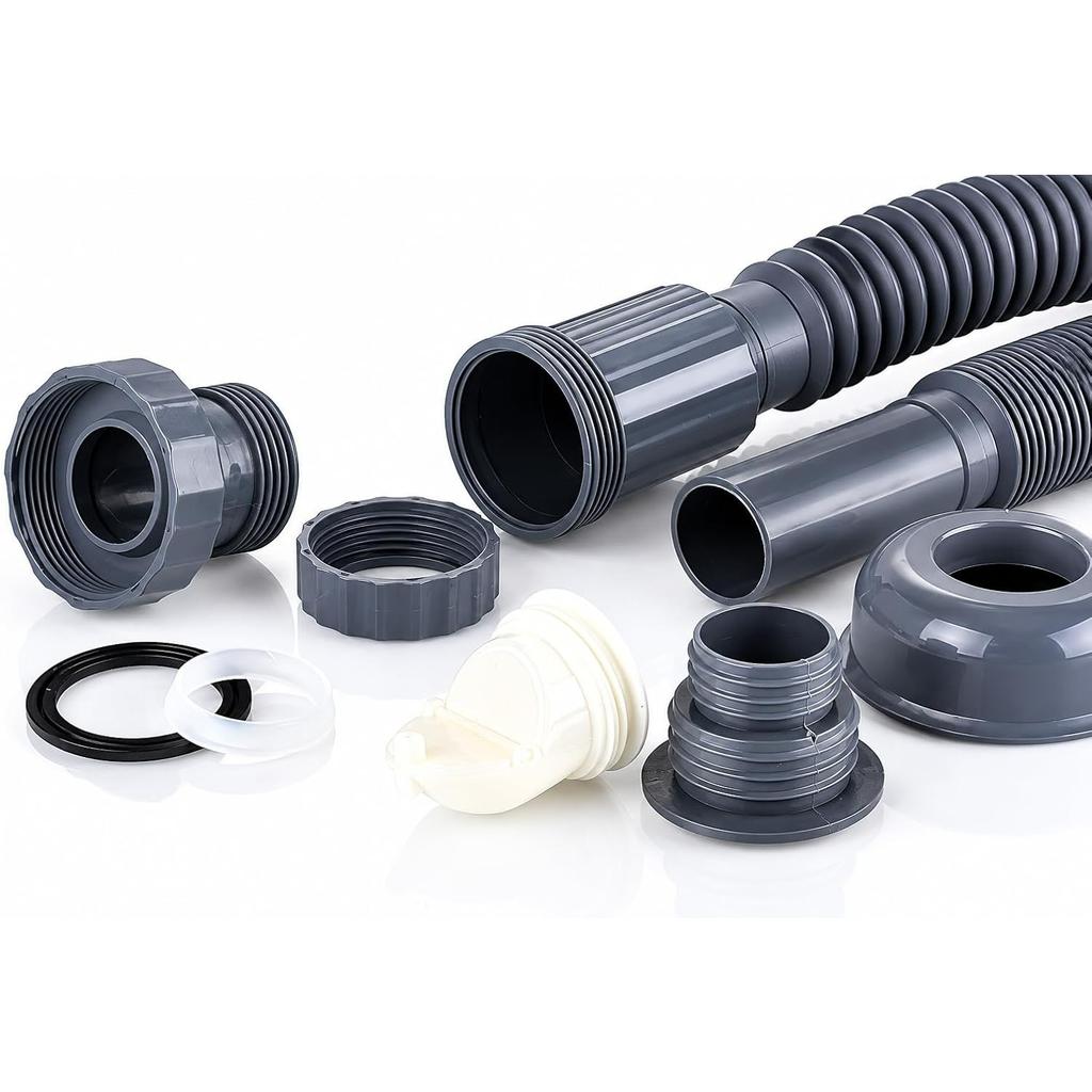 Plastic Bathroom Sink Drain Pipe, Flexible Sink Drain Pipe, Suitable for 1-1/4'' Sink Drains, Gray, Retractable, 13-35 Inches