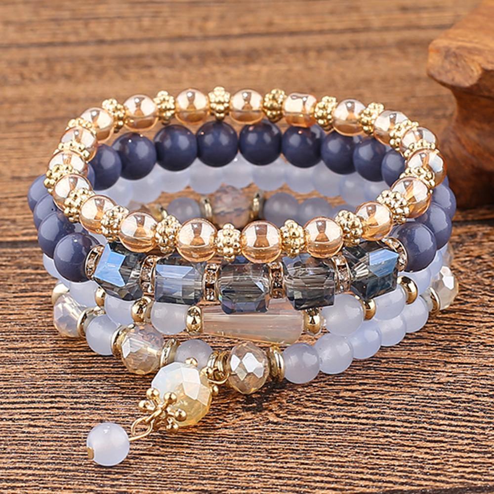 DIEZI Korean Ethnic Bohemian Crystal Beads Leaves Charm Bracelets For Women Girls Elastic Rope Wrap Bracelet Pulseira Feminina