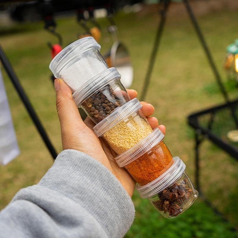 Outdoor Portable Splicing Seasoning Bottles 5-piece Sets Camping Picnics Fishing Barbecue Seasoning Box Keep Spices Dry