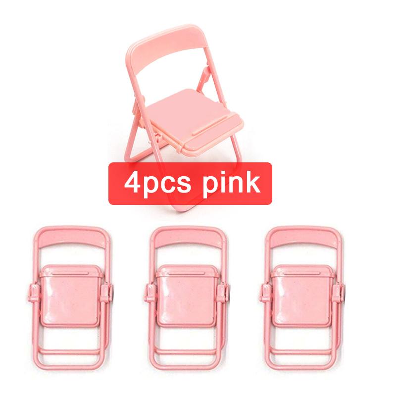 

4pcs Mini Folding Chair Plastic Mobile Phone Holder Macaron Color Desktop Decoration Cute Portable Bench Mini Toys Support TMZ