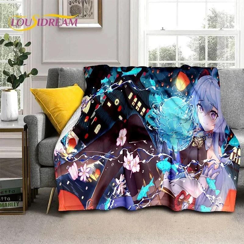 3D Niedliche Genshin Impact Cartoon Spiel Weiche Flanelldecke für Betten Schlafzimmer Sofa Picknick, Überwurfdecke für Outdoor-Freizeit Nickerchen Geschenk