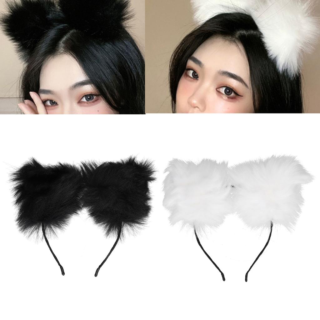 Künstliches Pelziges Katzenohren Stirnband Damen Kopfschmuck Haarband für Party Cosplay Alltag