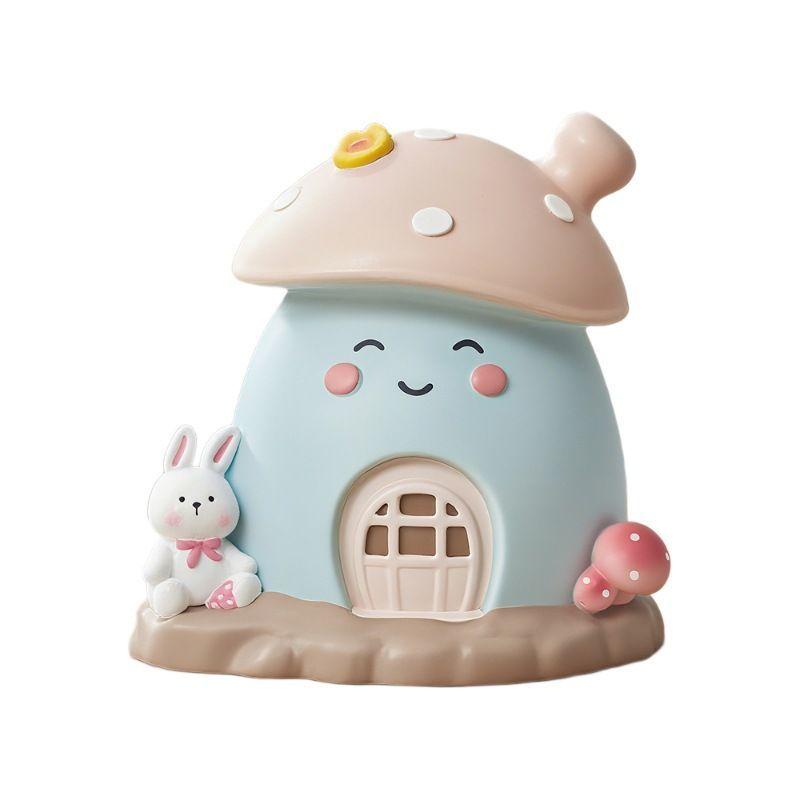 New Kid's Mushroom House Creative Piggy Bank, Large Medium Financial Storage Jar Office Desktop Cartoon Anti-drop Ornament
