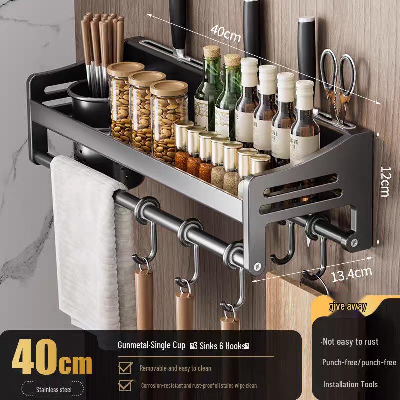 

Настенная кухонная полка из нержавеющей стали для хранения приправ, кухонной утвари и ножей