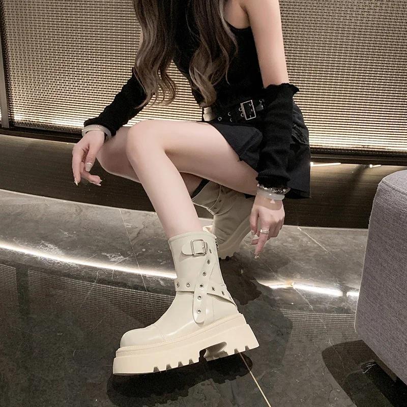Fashion 2024 New Women's Chelsea Boots Thick Leather New Autumn Winter Fashion Women's Ankle Boots Retro Platform Boots Ladies