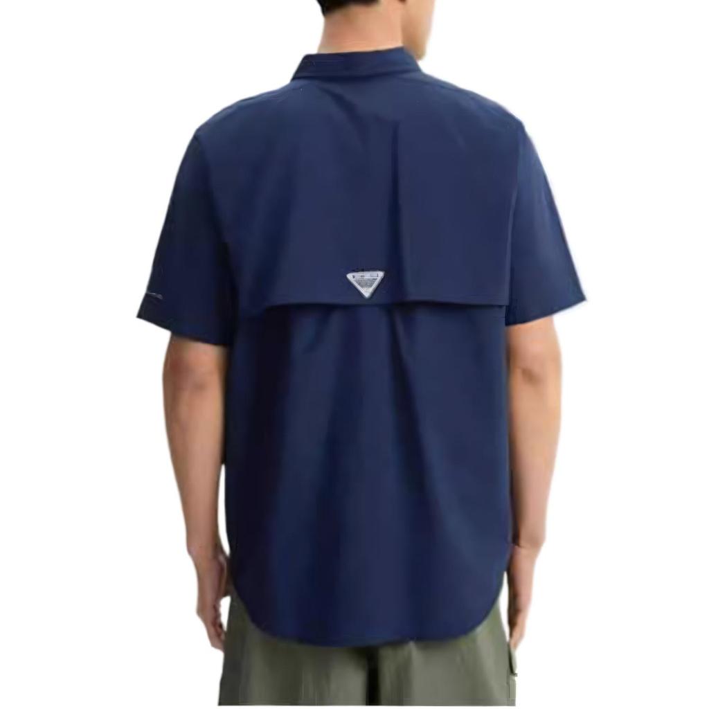 Columbia Fashionable Comfortable Casual Soft UPF50 Sun Protection Short Sleeve Shirt Unisex shirts Navy-Blue FJ7047-466