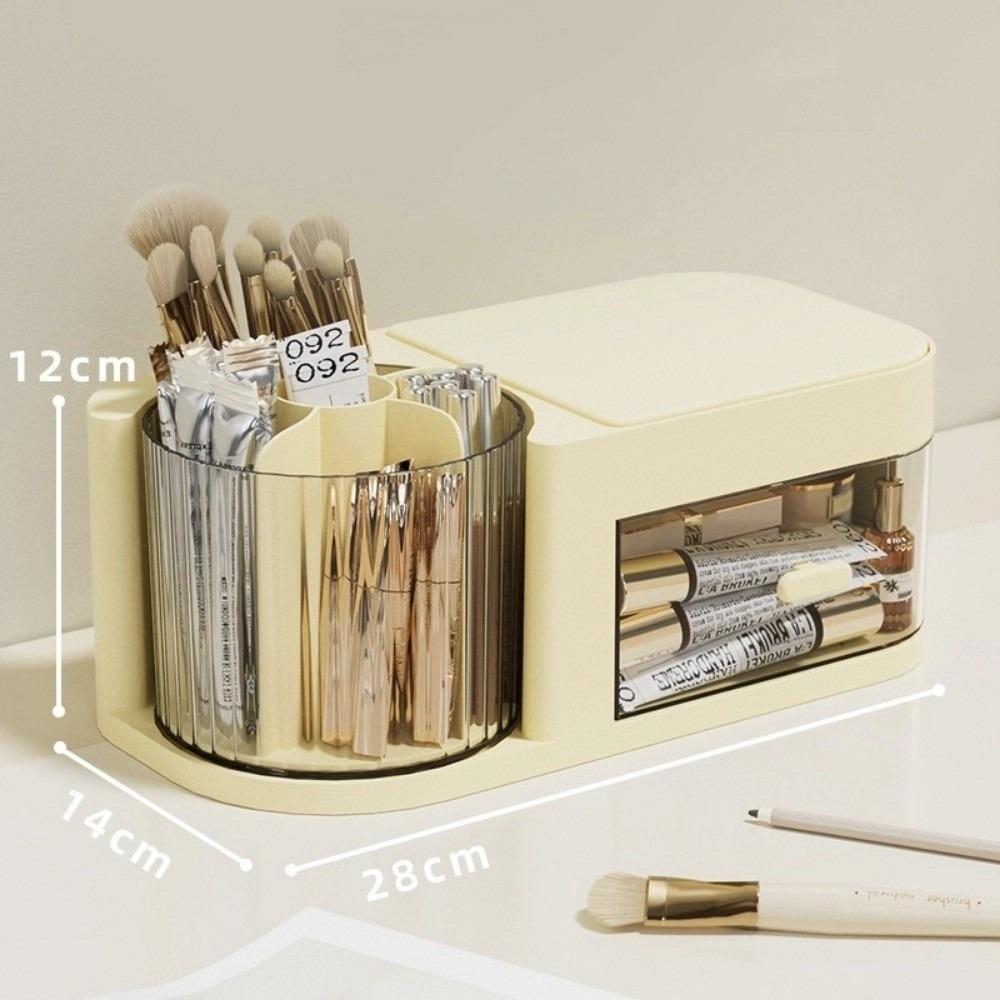 

3 in 1 Makeup Organizer 360 ° Rotation Makeup Brush Holder Jewelry Box Lipstick Holder Container бежевий