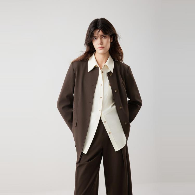 Elle French Vintage Round Neck Casual Loose Versatile Elegant Long Sleeve Blazer Women blazer EX52835