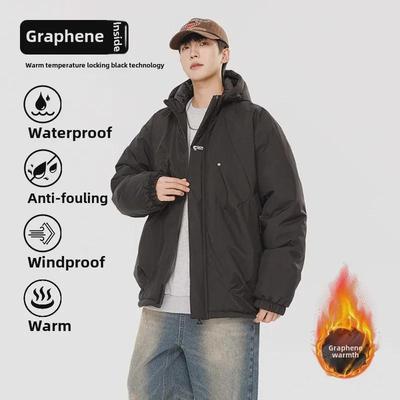 Unisex Winter Graphenjacke: Lockerer, Dicker, Warmer, Baumwollgepolsterter, Winddichter Mantel mit Kapuze