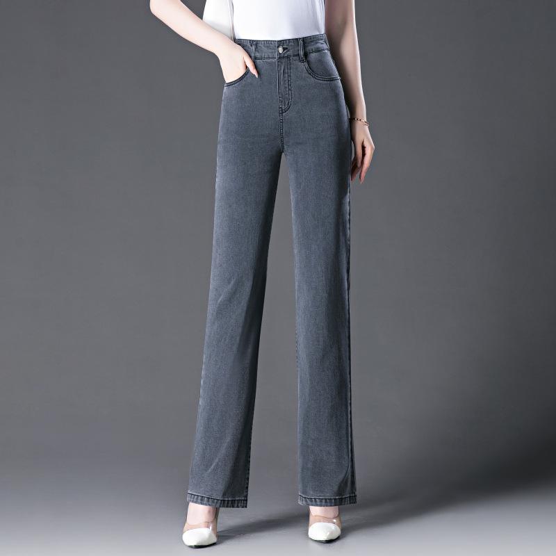 

Женские летние укороченные джинсы из тенселя: 2025 Похудение, Свободный крой, Эластичная талия, Брюки прямого кроя 28/95-105 lbs