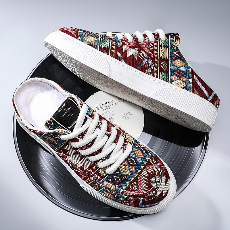 Men Half-slippers Summer New Sneakers Casual Mens Designer Ethnic Style Board Shoes Fabric Breathable Increased Internal
