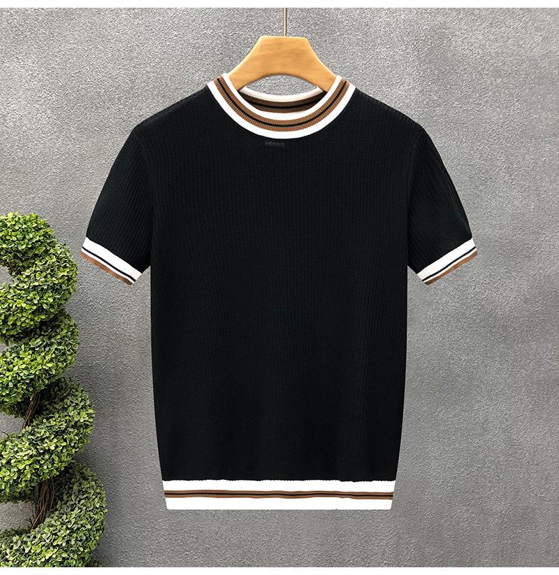 Summer Men's White Striped Short-Sleeve Knit Top